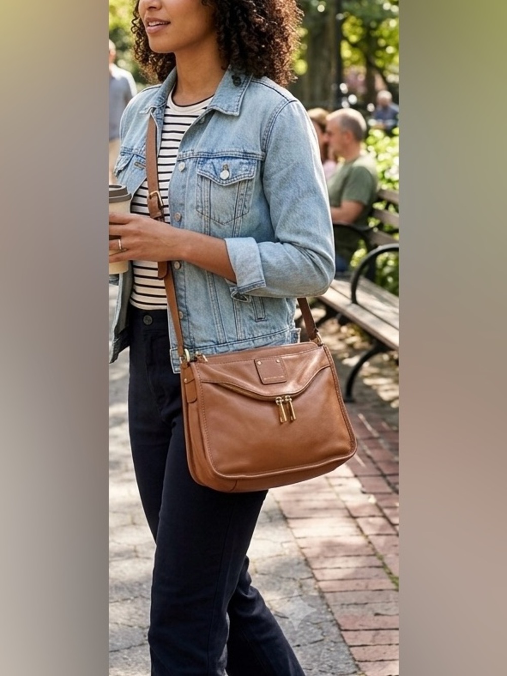 Marc Jacobs Leather Natasha Crossbody Sling Bag - Cognac Tan (10"x9")